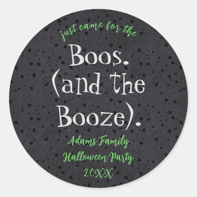 Boos and Booze Adult Halloween Party Stickers (Front)