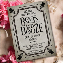 Boos and Booze Adult Halloween Party Vintage Skull