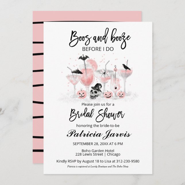 Boos And Booze Before I Do Halloween Bridal Shower Invitation (Front/Back)