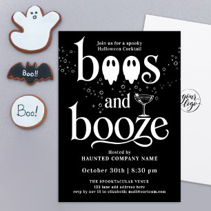 Boos And Booze Black Halloween Cocktail Corporate Invitation