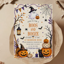 Boos and Booze Black Orange Adult Halloween Party