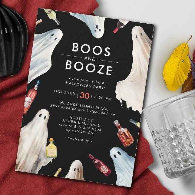 Boos and Booze | Dark Modern Adult Halloween Party Invitation (Creator Uploaded)