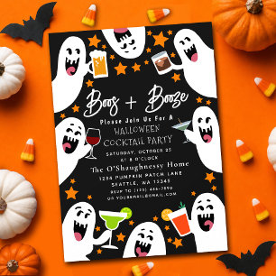 Boos and Booze Funny Ghost Adult Halloween Party  Invitation