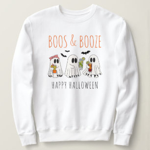 Boos and Booze Funny Ghost Cute Adult Halloween Sweatshirt