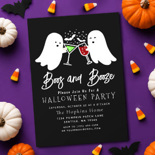 Boos and Booze Ghost Adult Halloween Party Invitation
