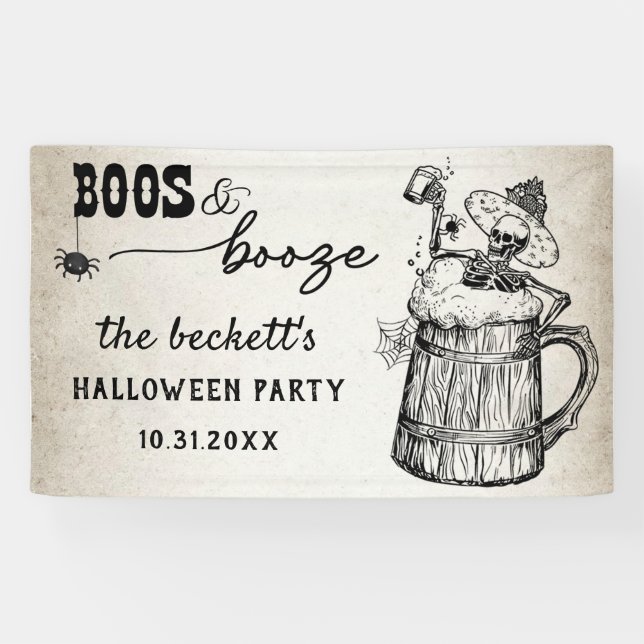 Boos and Booze Ghost Halloween Party Banner (Horizontal)