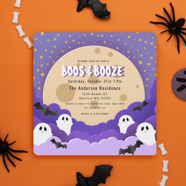 Boos and Booze Ghost Moon Halloween Party  Invitation (Creator Uploaded)