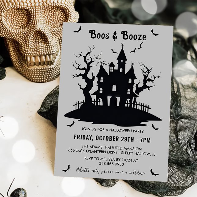 Boos And Booze Grey Halloween Party  Invitation (Creator Uploaded)