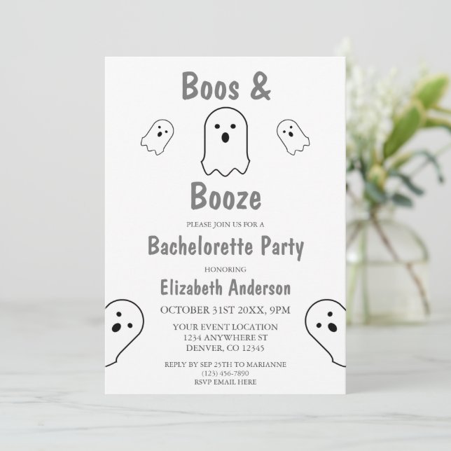 Boos and Booze Halloween Bachelorette Party Invitation (Standing Front)