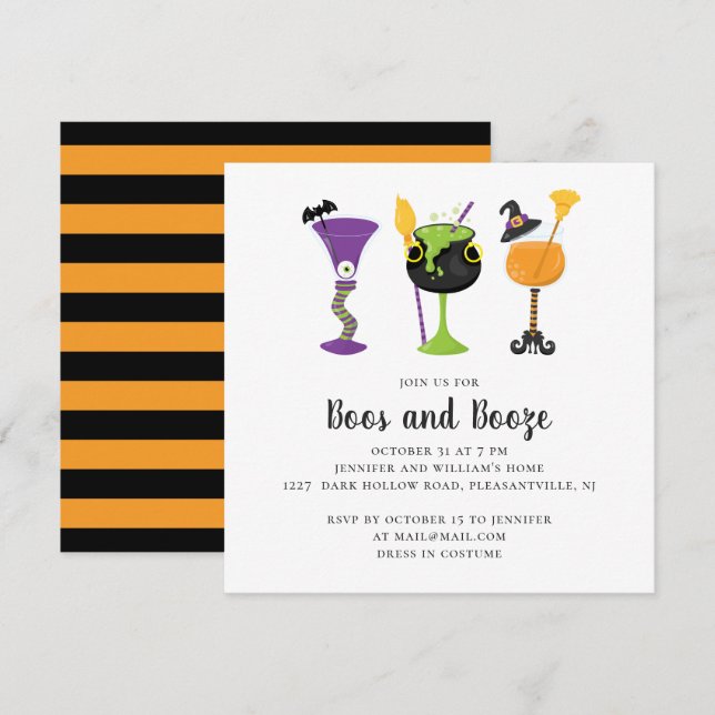 Boos and booze. Halloween costume cocktails party Invitation (Front/Back)