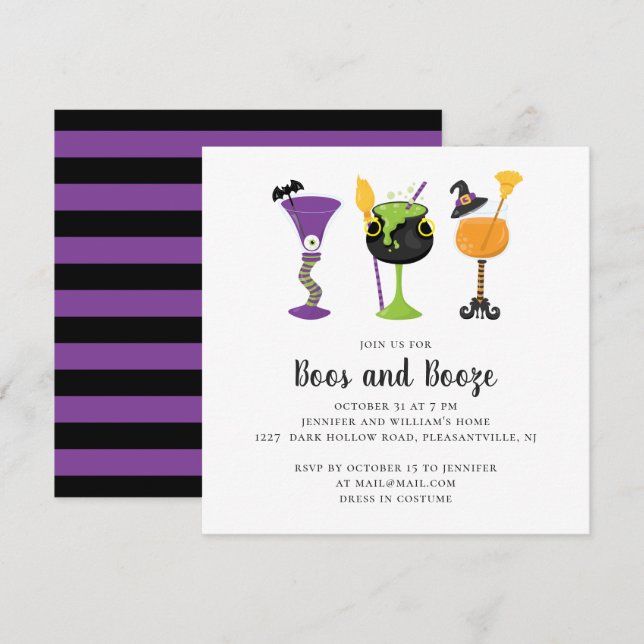 Boos and booze. Halloween costume cocktails party Invitation (Front/Back)
