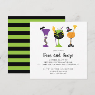 Boos and booze. Halloween costume cocktails party Invitation