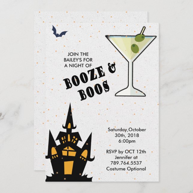 Boos and Booze Halloween Elegant Invitation (Front/Back)