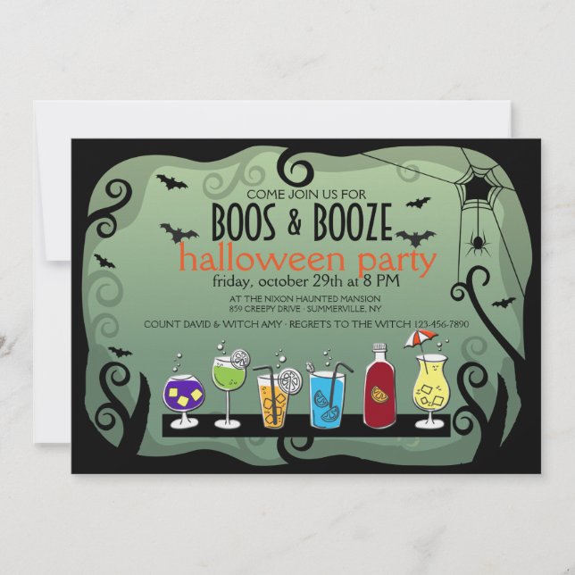 BOOS and BOOZE Halloween Invitation (Front)