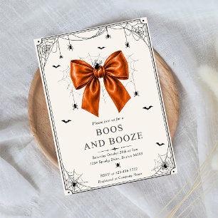 Boos And Booze Halloween Orange Bow Invitation