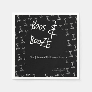 Boos and Booze Halloween Party Black and White Napkin