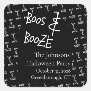 Boos and Booze Halloween Party Black and White Square Sticker