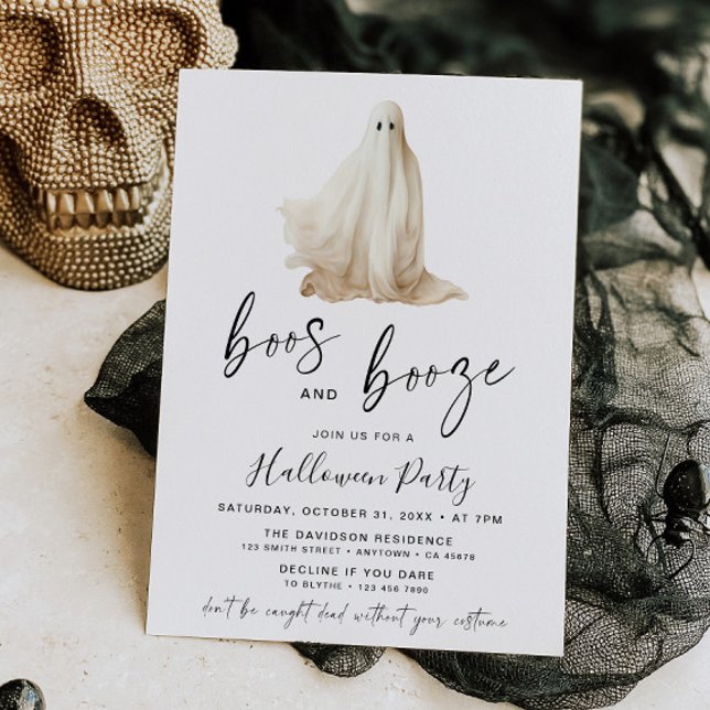 Boos and Booze Halloween Party Invitation Ghost (Creator Uploaded)