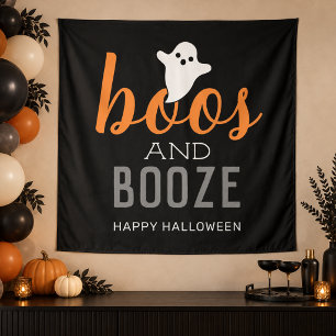 Boos and Booze Halloween Party Photo Backdrop Tapestry