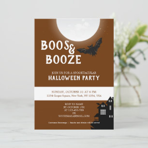boos and booze night , Halloween Party Celebration Holiday Card