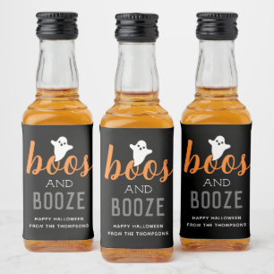 Boos and Booze Orange and Black Halloween Liquor Bottle Label