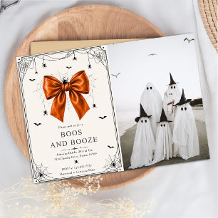 Boos And Booze Photo Halloween Orange Bow Invitation