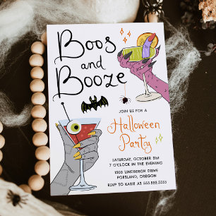 Boos and Booze Spooky Cocktails Halloween Party Invitation