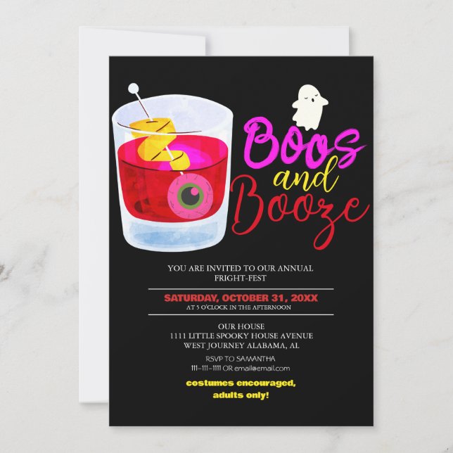 Boos and Booze Vintage Halloween Costume Party Invitation (Front)