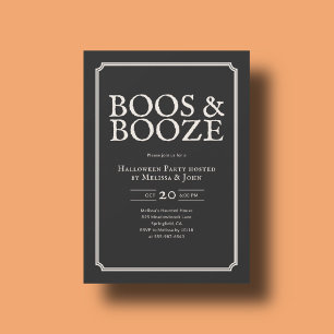 Boos And Booze Vintage Halloween Party Black Invitation