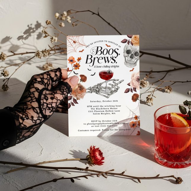 Boos and Brews Watercolor Halloween Adult Party  Invitation (Boos and Brews Watercolor Halloween Adult Party Invitation)