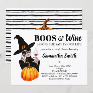 Boos and wine before I do halloween bridal shower Invitation