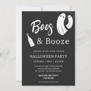 Boos & Booze Adult Halloween Chic Black Invitation