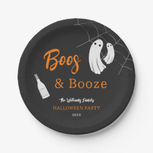 Boos & Booze Adult Halloween Chic Black Invitation Paper Plate