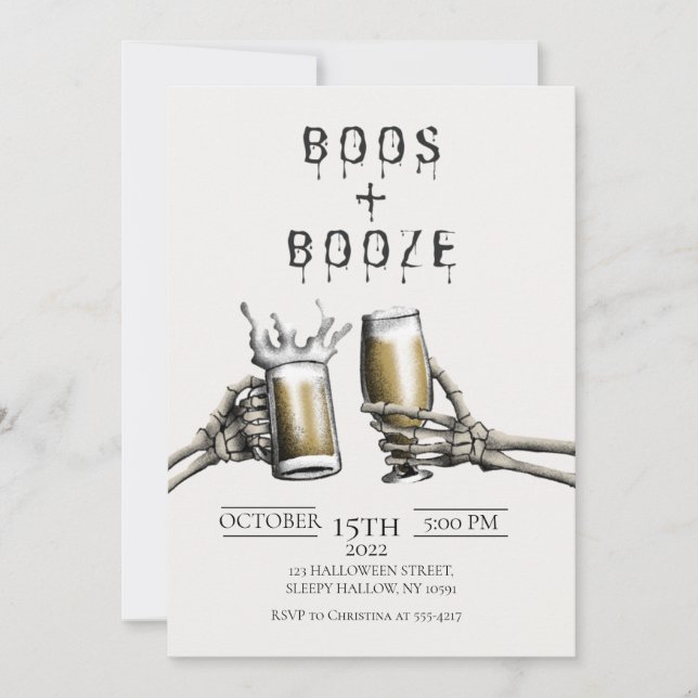 Boos + Booze Adult Halloween Invitation (Front)