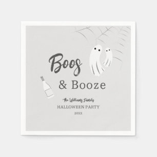 Boos & Booze Adult Halloween Light Grey Invitation Napkin