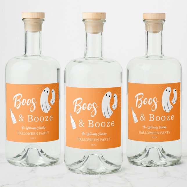 Boos & Booze Adult Halloween Orange Invitation Liquor Bottle Label (Bottles)