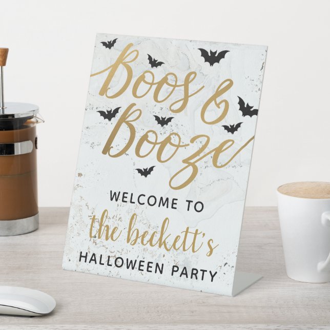 Boos & Booze Adult Halloween Party Welcome Pedestal Sign (In SItu)