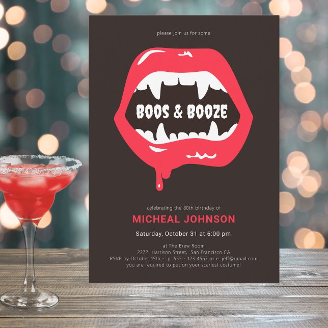 Boos & Booze Fun Halloween 80th Birthday Party Invitation (Mockup View)