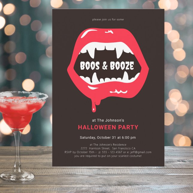 Boos & Booze Fun Modern Adult Halloween Party Invitation (Mockup View)