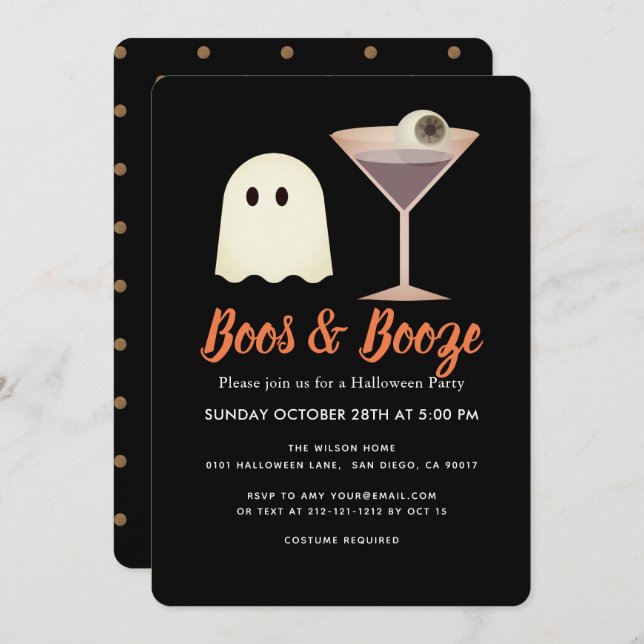 Boos & Booze Ghost Cocktail Halloween Invitation (Front/Back)
