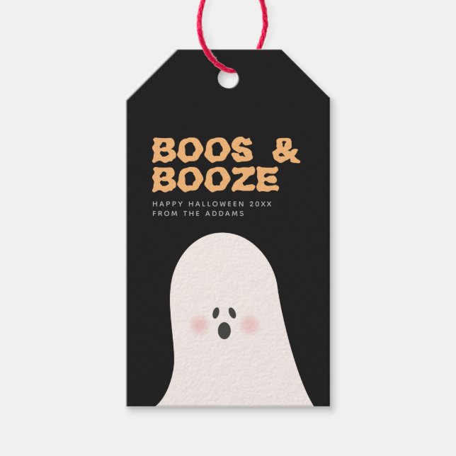 Boos & Booze Halloween Cute Ghost Bottle Tag (Front)