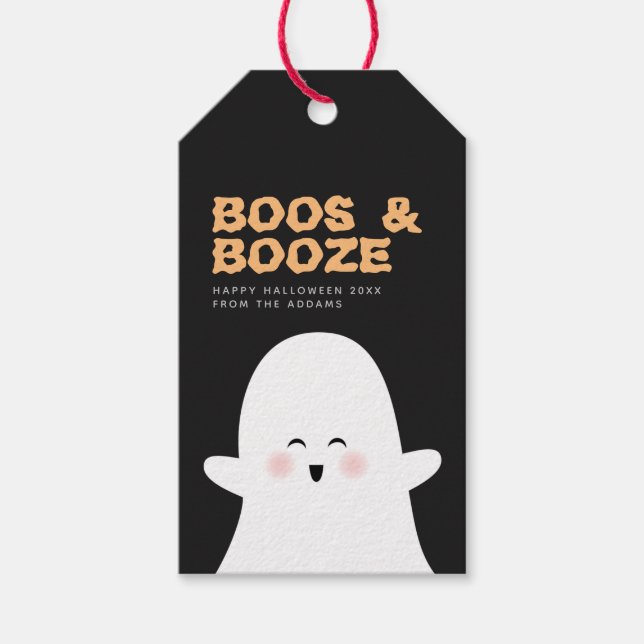 Boos & Booze Halloween Cute Ghost Bottle Tag (Front)