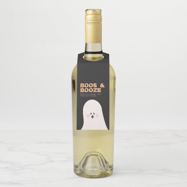Boos & Booze Halloween Cute Ghost  Bottle Tag (On Bottle)