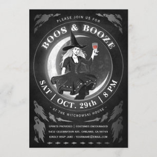Boos & Booze Halloween Invitations   Black & White