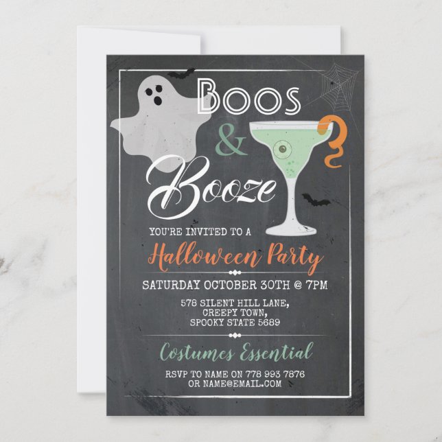 Boos & Booze Halloween Party Cocktail Spooky Ghost Invitation (Front)