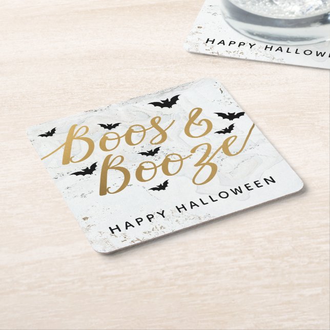 Boos & Booze Halloween Party Square Paper Coaster (Angled)