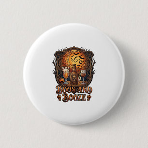 Boos Booze Halloween Skull Bottle Beer Wine Bats M 6 Cm Round Badge