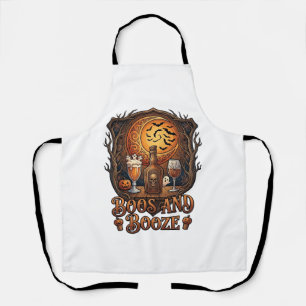 Boos Booze Halloween Skull Bottle Beer Wine Bats M Apron