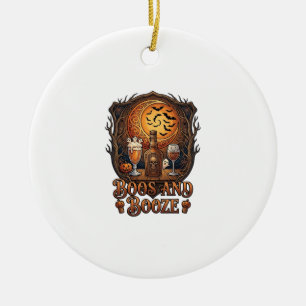 Boos Booze Halloween Skull Bottle Beer Wine Bats M Ceramic Tree Decoration