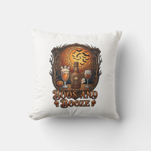Boos Booze Halloween Skull Bottle Beer Wine Bats M Cushion
